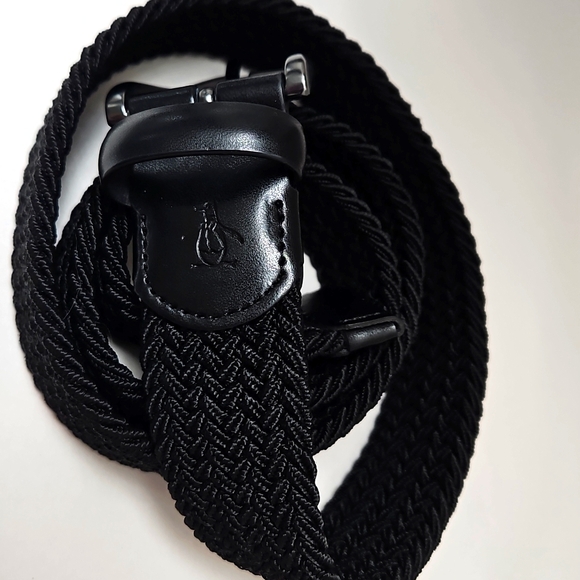 Original Penguin Men's Black Strecht Webbing Leather Belt S - Picture 1 of 4